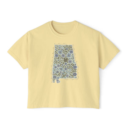 Floral Alabama Outline Women's Boxy Crop T-Shirt