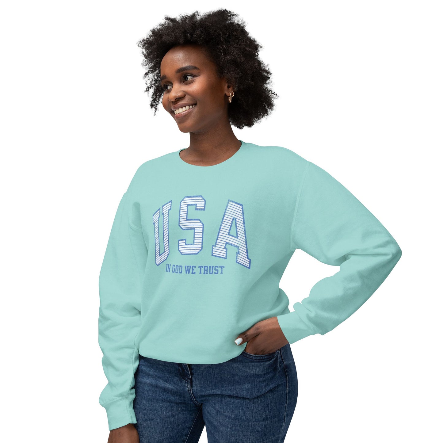 USA Striped In God We Trust Lightweight Sweatshirt - Blue Version