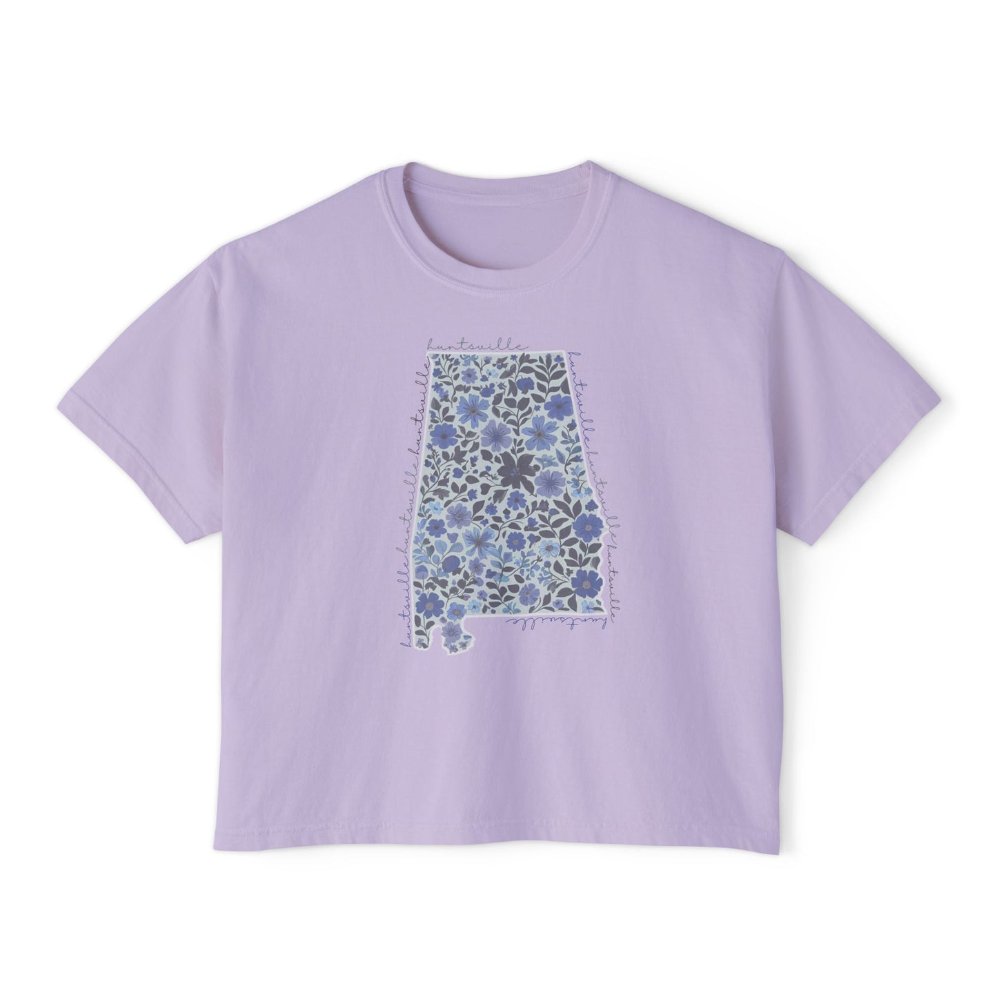 Floral Alabama Outline Women's Boxy Crop T-Shirt