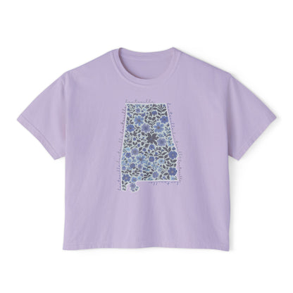 Floral Alabama Outline Women's Boxy Crop T-Shirt