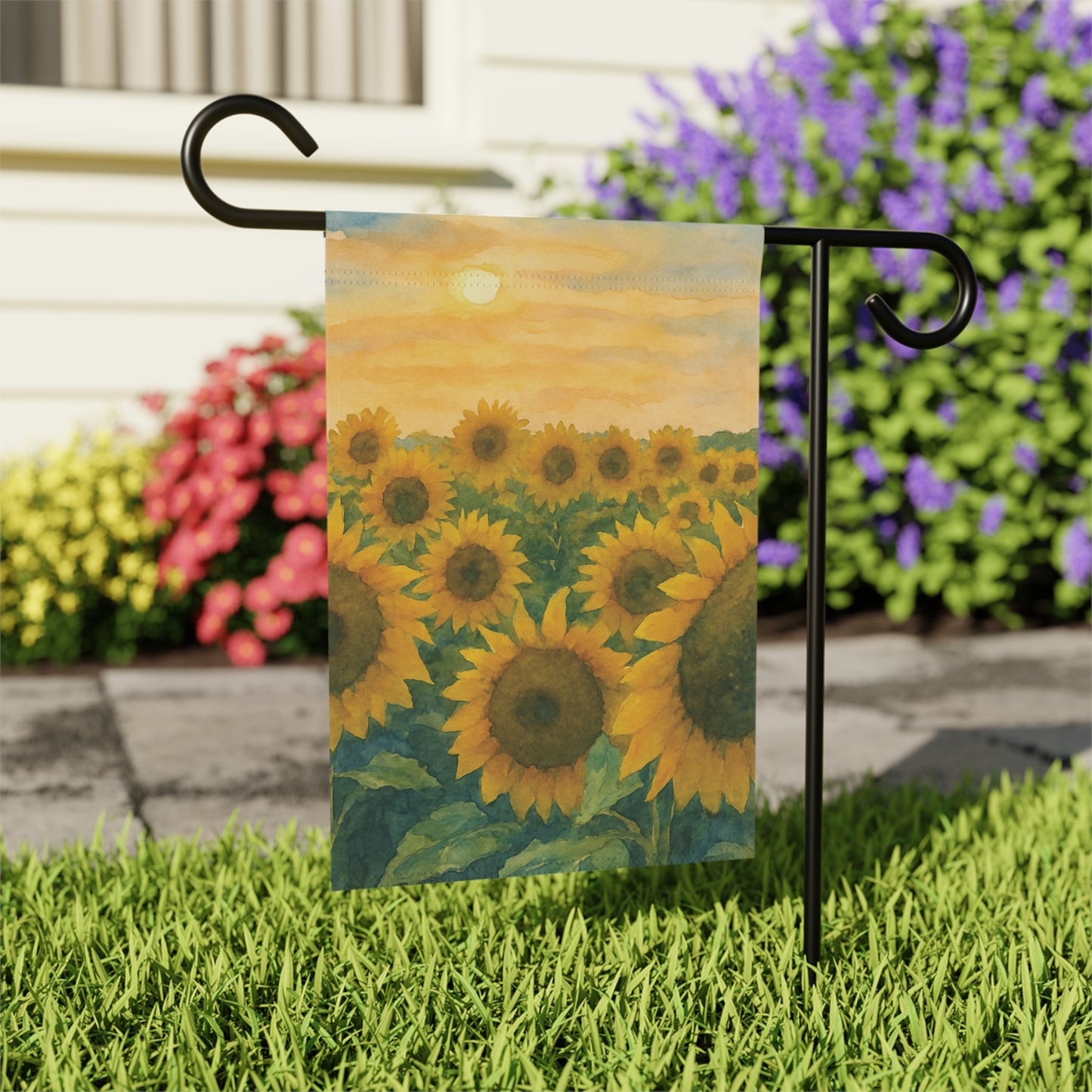 Sunflower Field at Sunset Outdoor Garden Flag