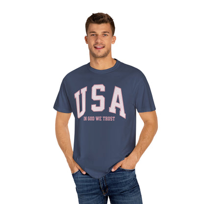 USA - In God We Trust - Distressed Stripe T-Shirt