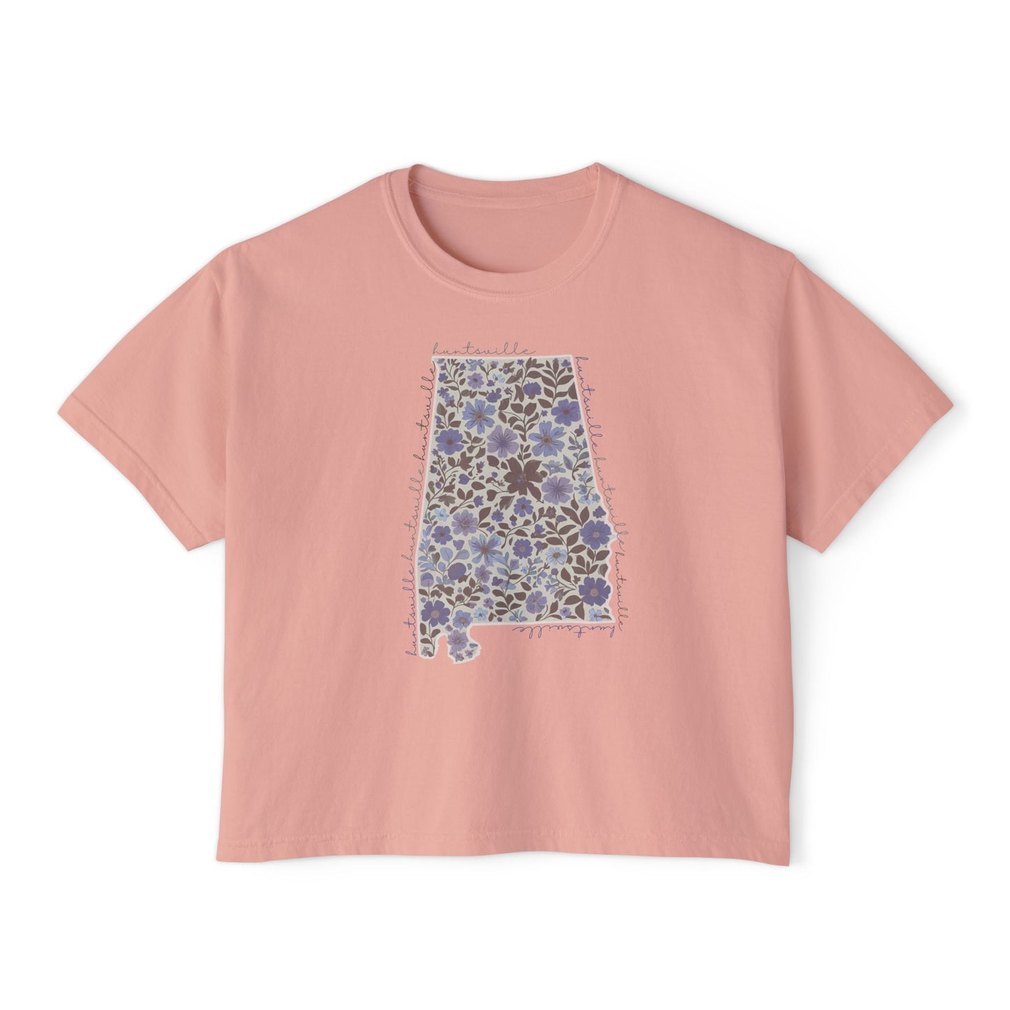 Floral Alabama Outline Women's Boxy Crop T-Shirt