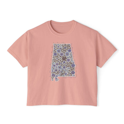 Floral Alabama Outline Women's Boxy Crop T-Shirt