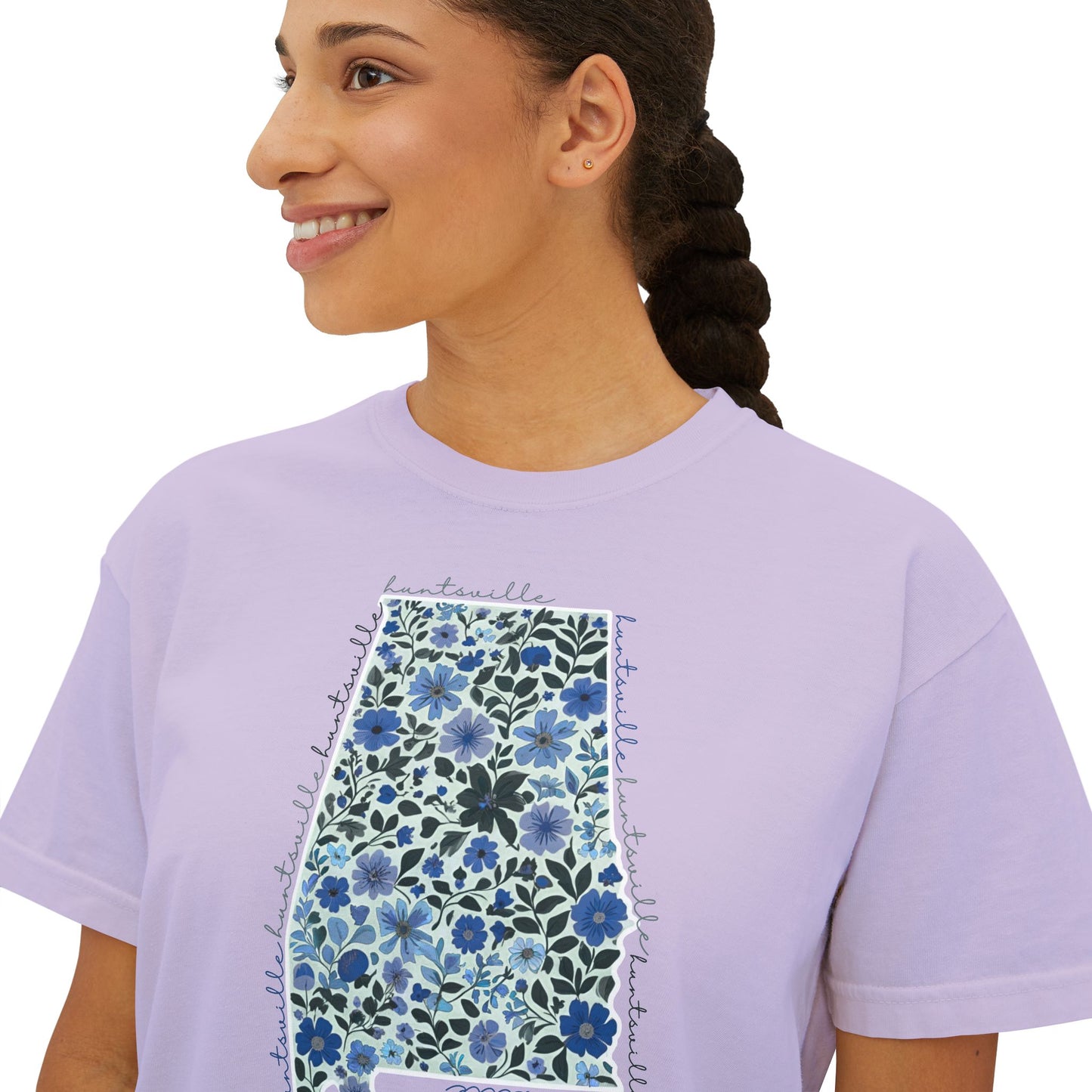 Floral Alabama Outline Women's Boxy Crop T-Shirt