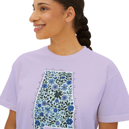 Floral Alabama Outline Women's Boxy Crop T-Shirt