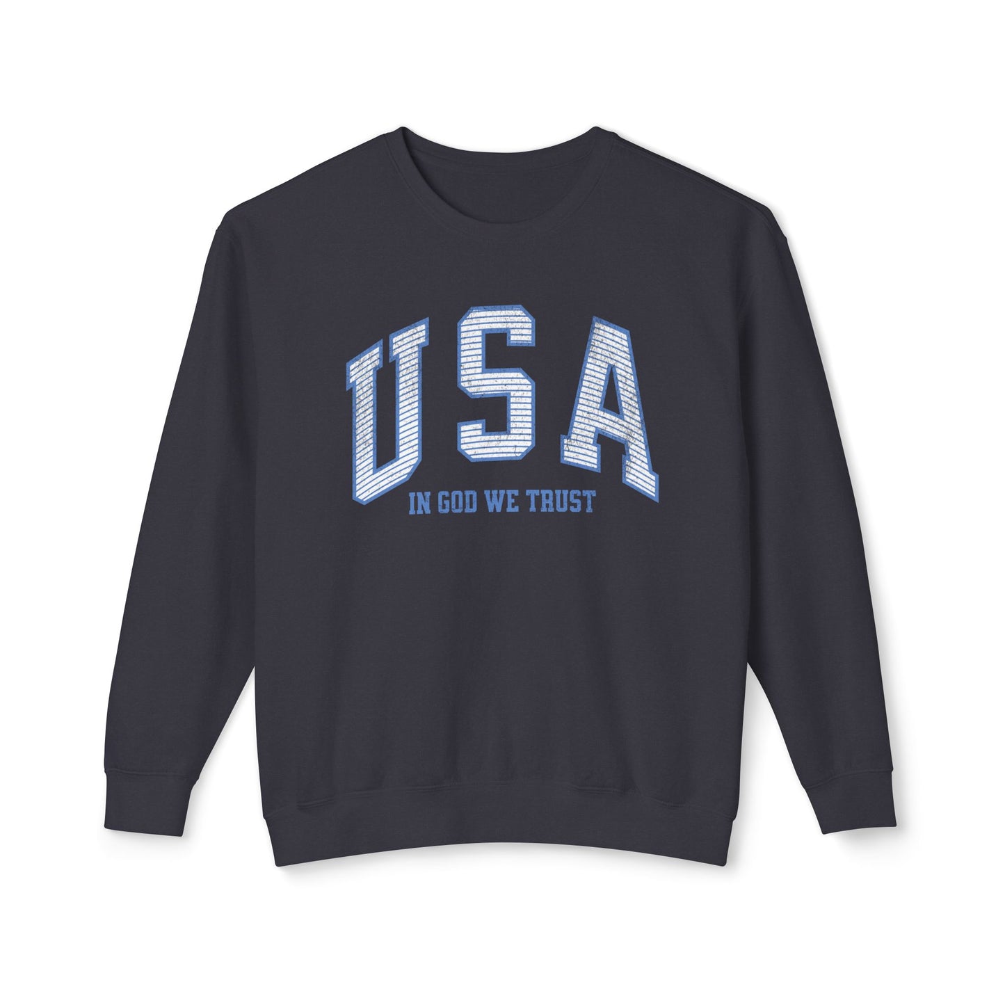 USA Striped In God We Trust Lightweight Sweatshirt - Blue Version