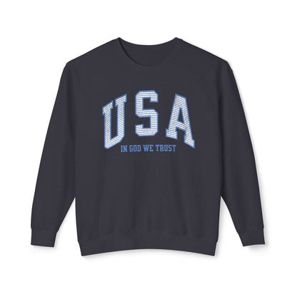 USA Striped In God We Trust Lightweight Sweatshirt - Blue Version