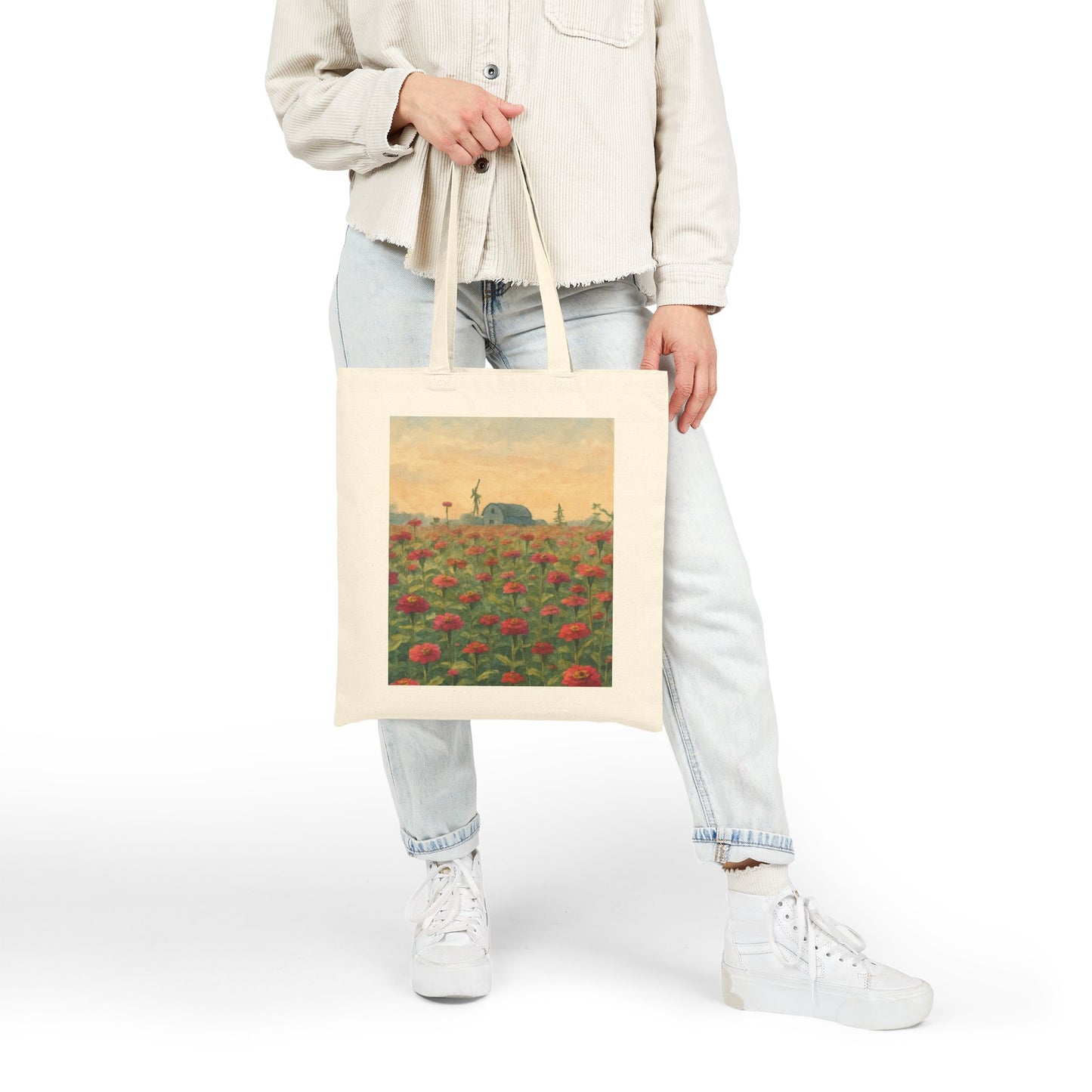 Field of Zinnias Watercolor Tote