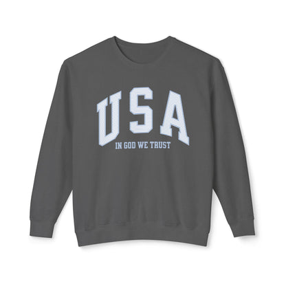 USA Striped In God We Trust Lightweight Sweatshirt - Blue Version