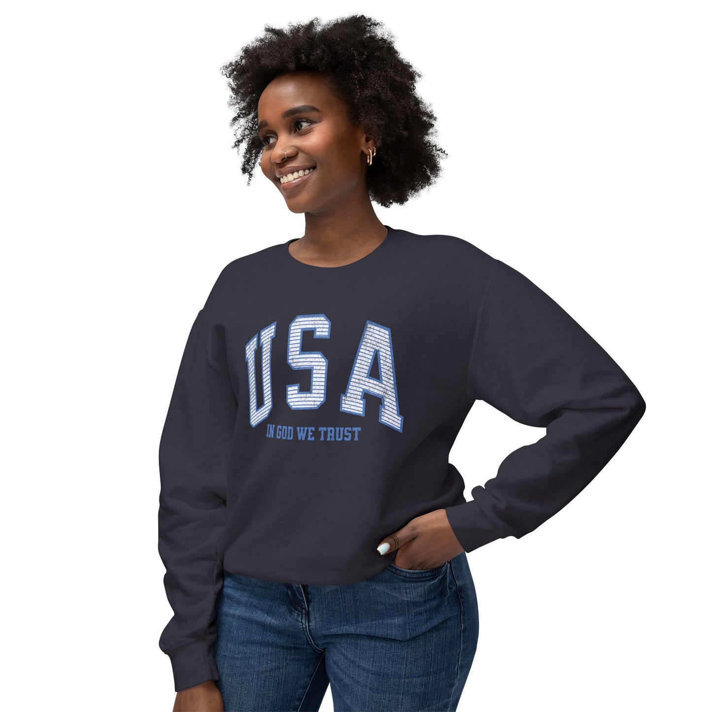 USA Striped In God We Trust Lightweight Sweatshirt - Blue Version