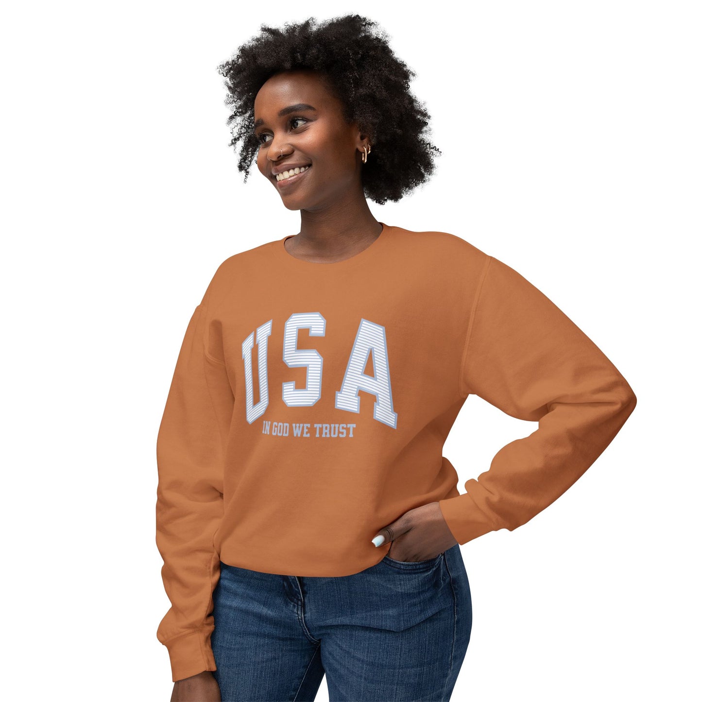 USA Striped In God We Trust Lightweight Sweatshirt - Blue Version