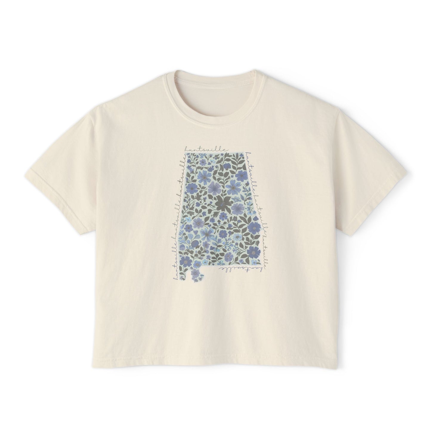 Floral Alabama Outline Women's Boxy Crop T-Shirt