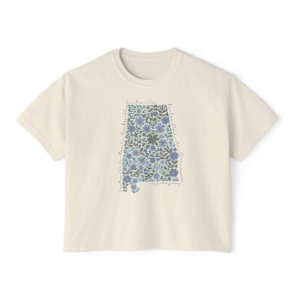 Floral Alabama Outline Women's Boxy Crop T-Shirt