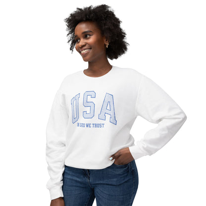 USA Striped In God We Trust Lightweight Sweatshirt - Blue Version