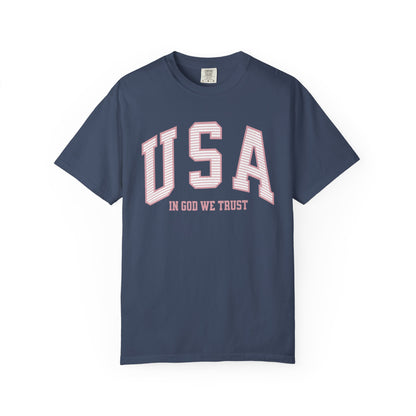 USA - In God We Trust - Distressed Stripe T-Shirt