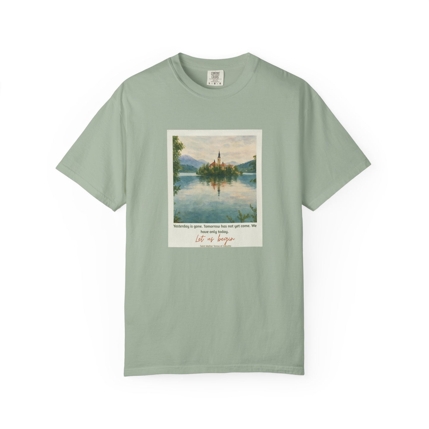 Lake Bled Watercolor Graphic with Saint Mother Teresa Quote T-Shirt